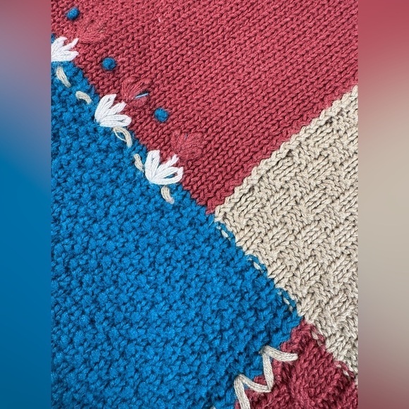 Vintage Lagenlook Patchwork Oversized Sweater Women’s 2X Knit Cottagecore Fall - Picture 2 of 10